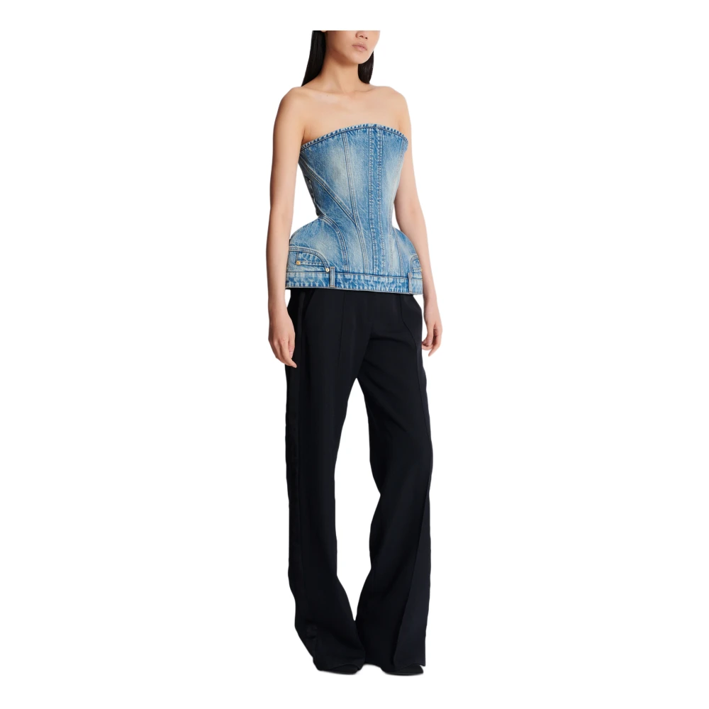 Balmain Gestructureerde denim bustier Blue Dames