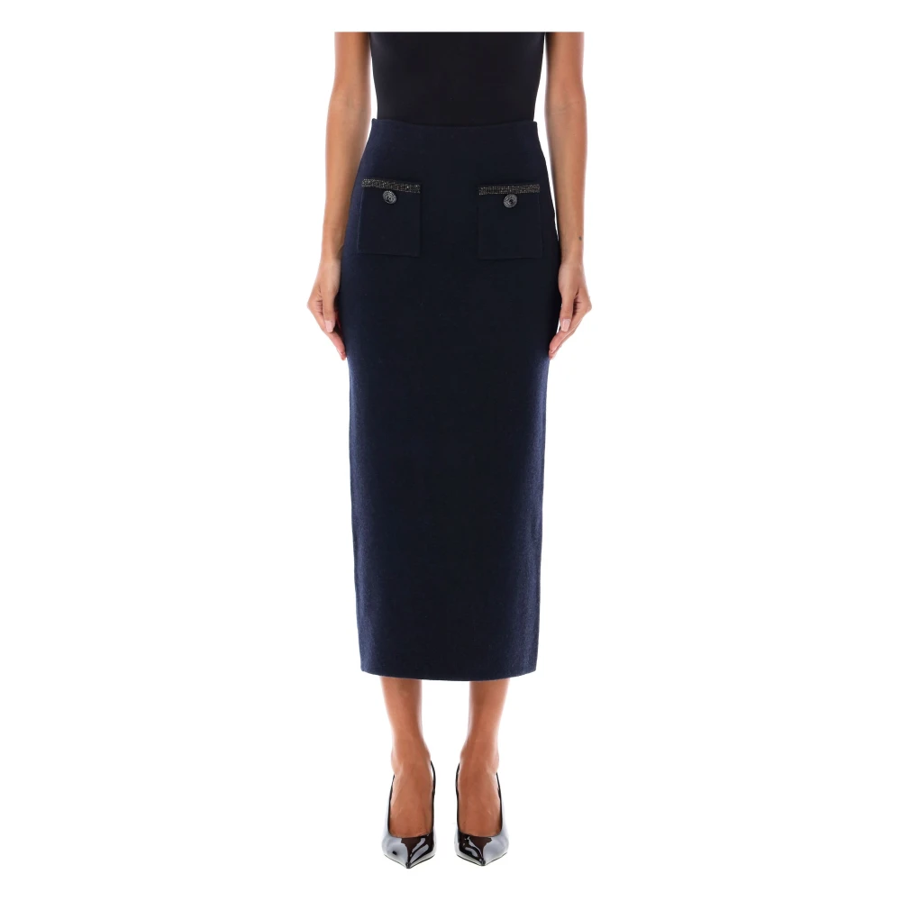 Navy Wool Pencil Skirt Aw24