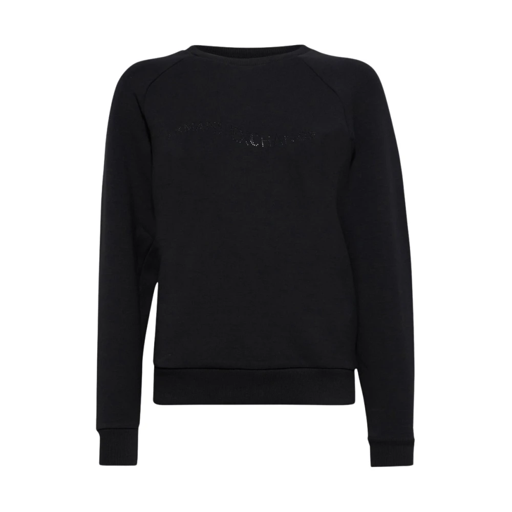 Emporio Armani Zwarte Sweater met Logo en Strass Black Dames