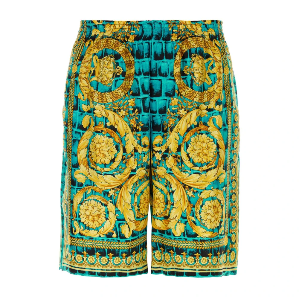 Versace Zijden Baroccodile Print Elastische Taille Shorts Multicolor Heren
