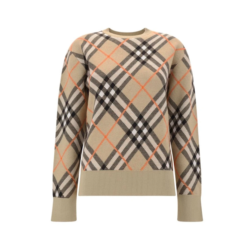 Burberry Geruite Wollen Trui Beige Dames
