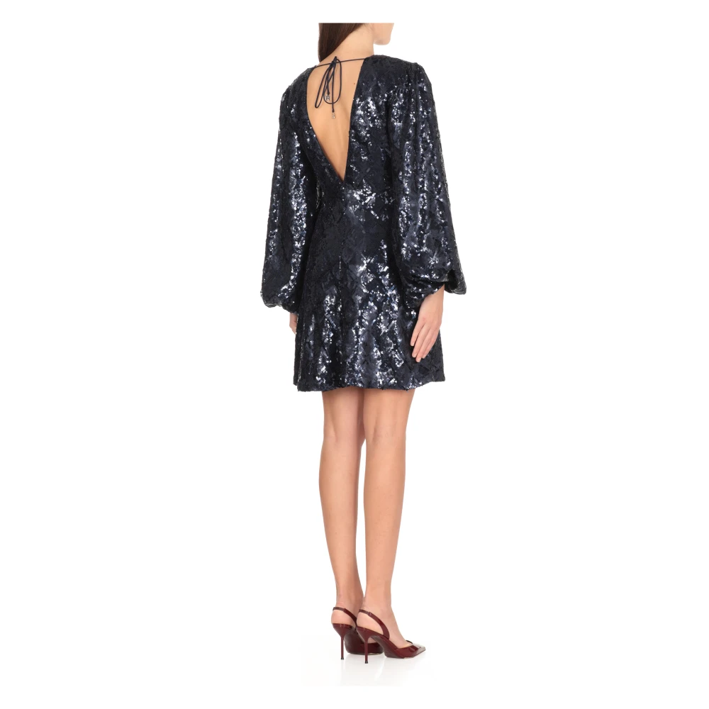 Rotate Birger Christensen Sequin V-Neck Jurk met Lange Mouwen Blue Dames