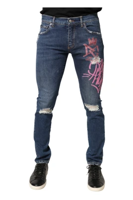Distressed Graffiti Print Skinny Jeans