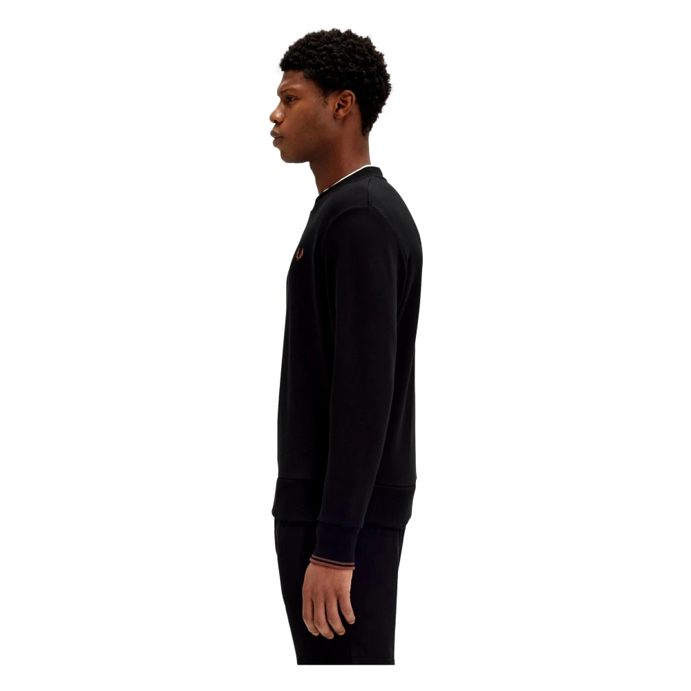Fred Perry Zwarte Geborduurde Logo Ronde Hals Sweatshirt Black Heren