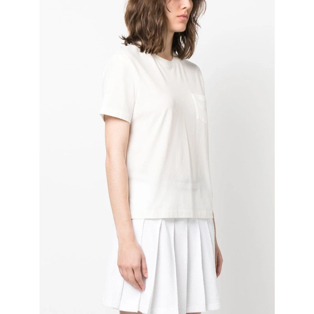 Thom Browne Witte T-shirt met Korte Mouwen en Borstzakje White Dames