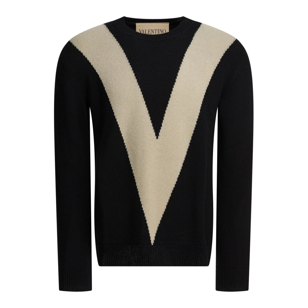 Valentino Suéter De Lana Con V Incrustada Knitwear Hombre Negro L