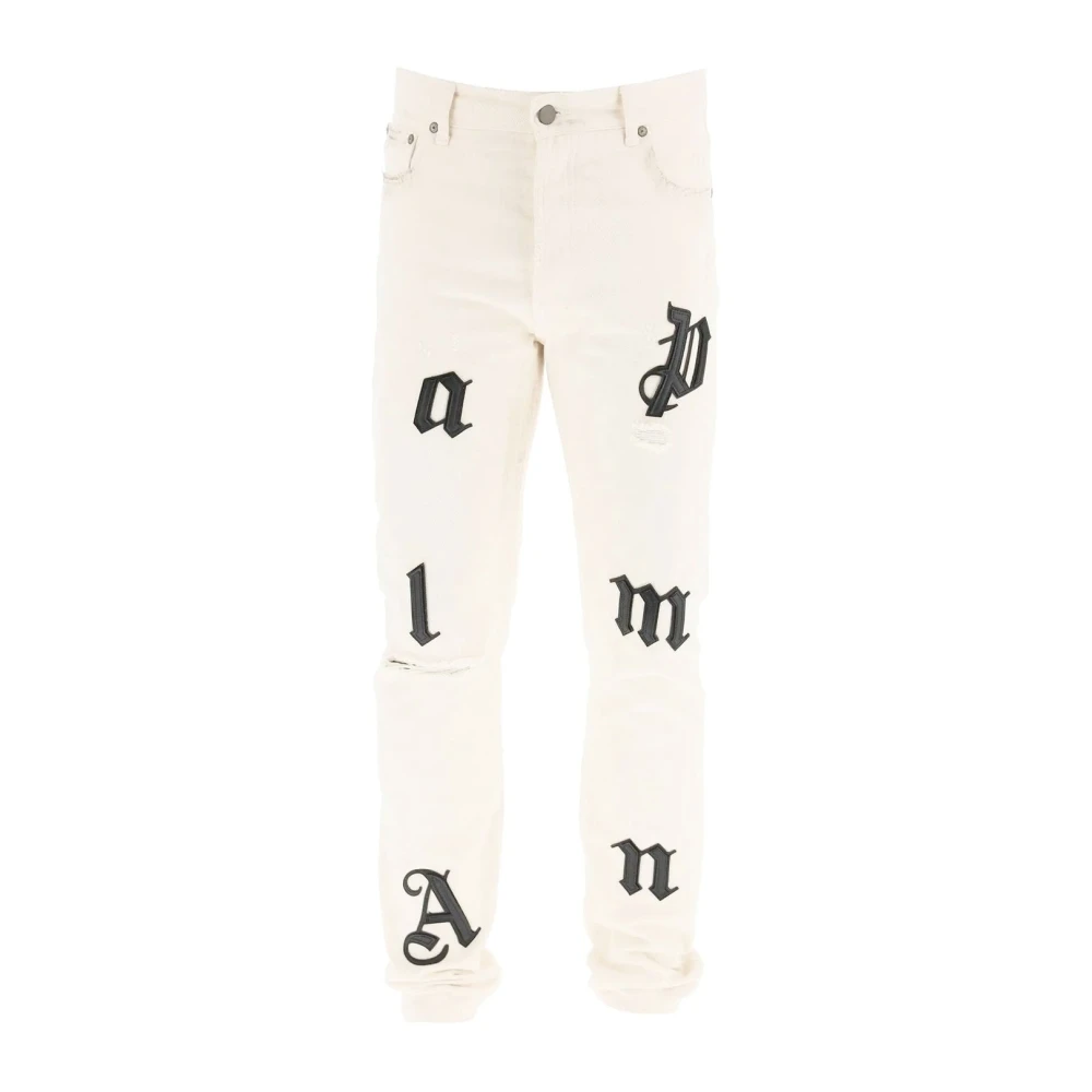 Palm Angels Denim Jeans met Patch Details White Heren