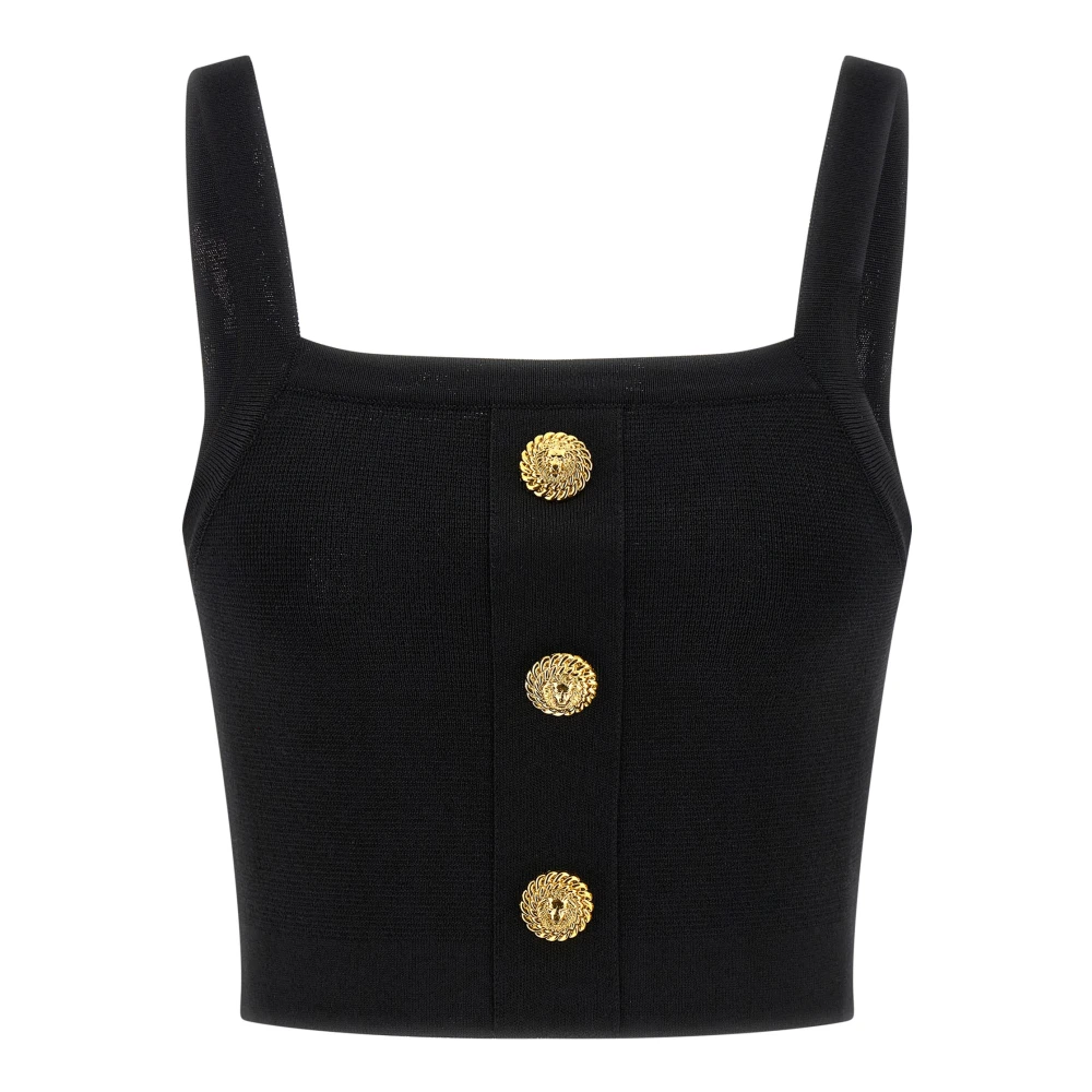 Balmain Black Knit Bralette Top With Buttons - Female - Sleeveless Tops - Xs - Tops