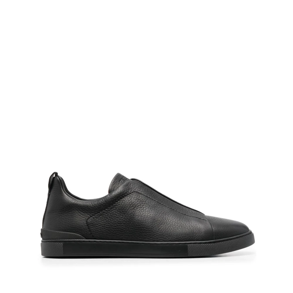 Ermenegildo Zegna Läder sneakers med trippelsöm Black, Herr