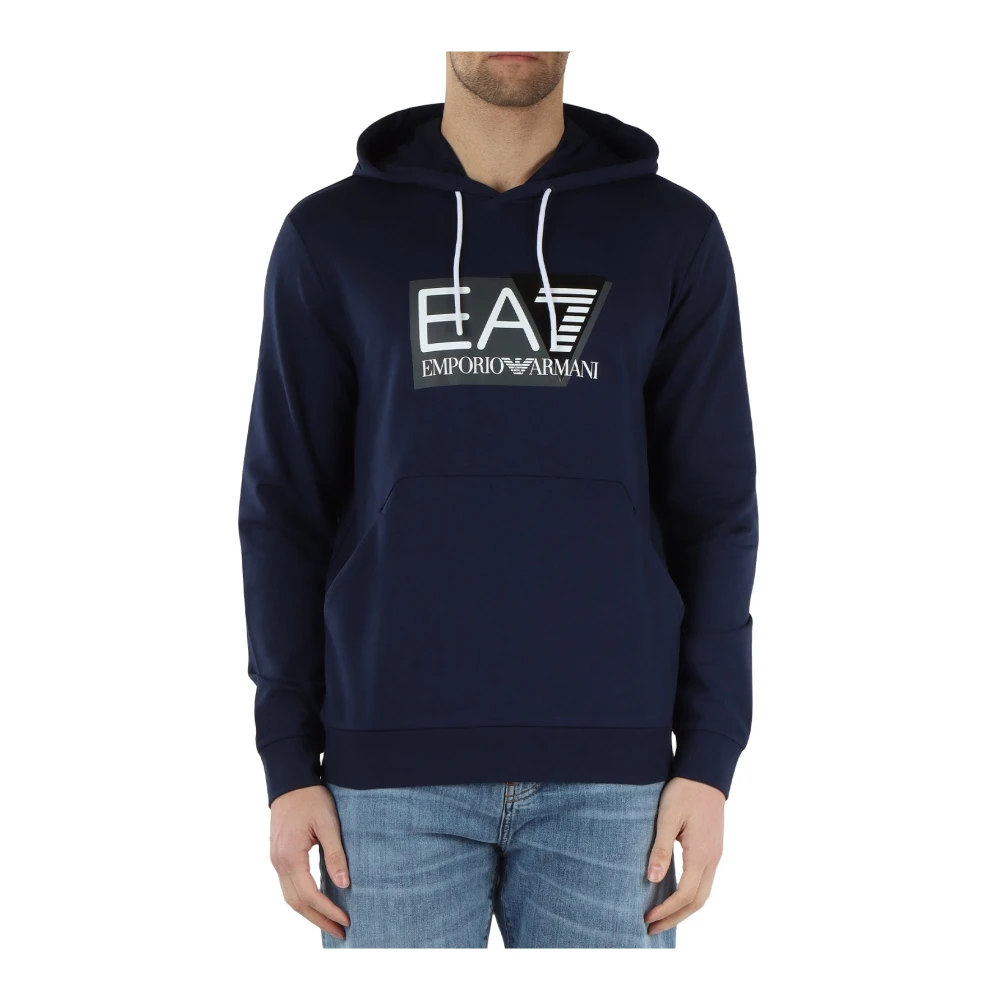 Emporio Armani EA7 Blauwe Hoodie 100% Katoen Blue Heren