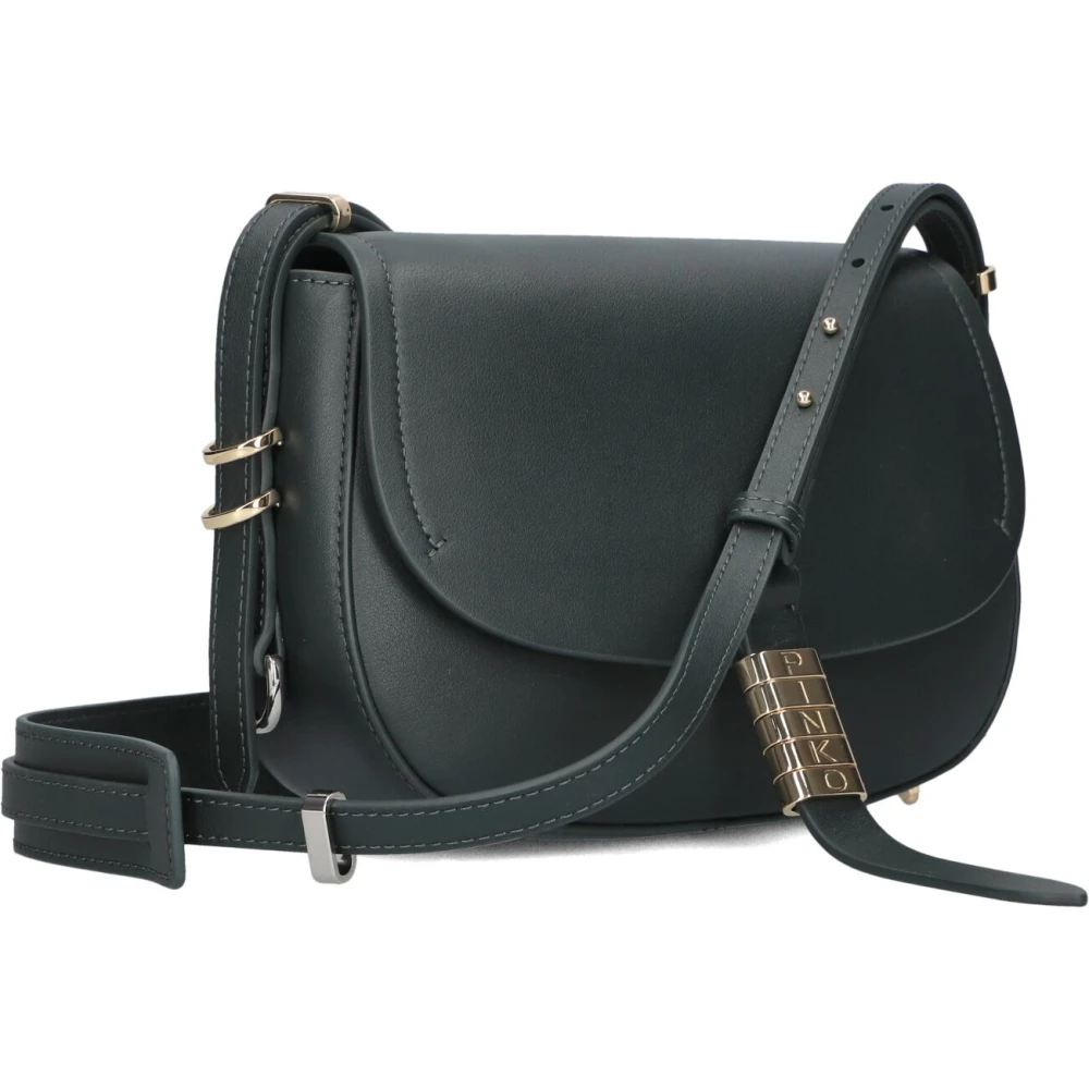 Pinko Women's Green Cross Body Bags, One Size, Leather Shoulder Bag Saddle Mini
