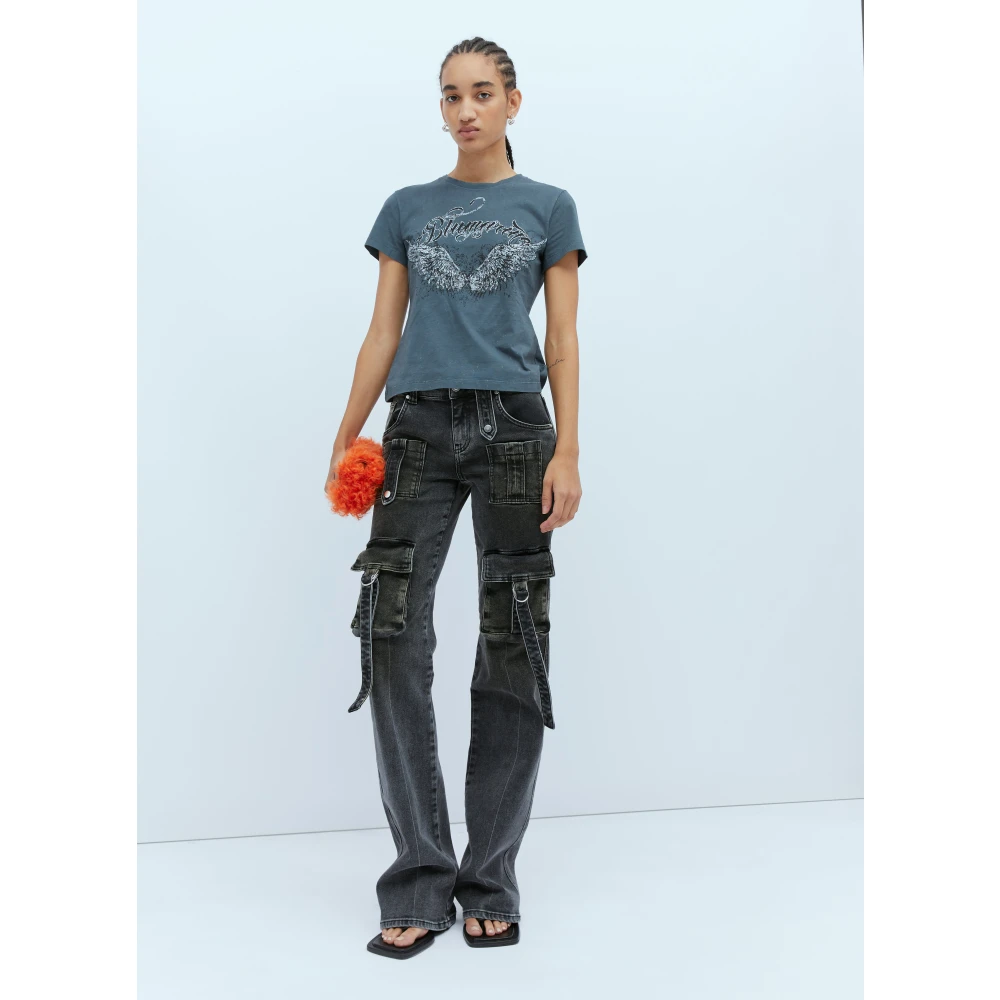 Blumarine Logo Print Katoenen T-Shirt Black Dames