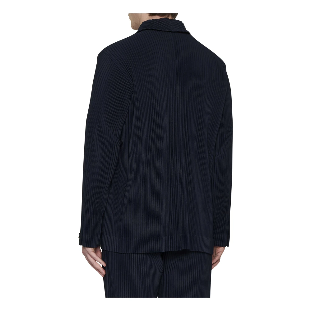 Issey Miyake Navy Blue Geplooide Blazer Jas Blue Heren