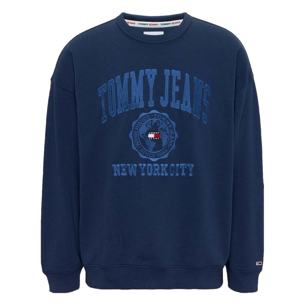 Tommy Jeans College Logo Reverse Slub Sweatshirt Hoodie Blue, Herr