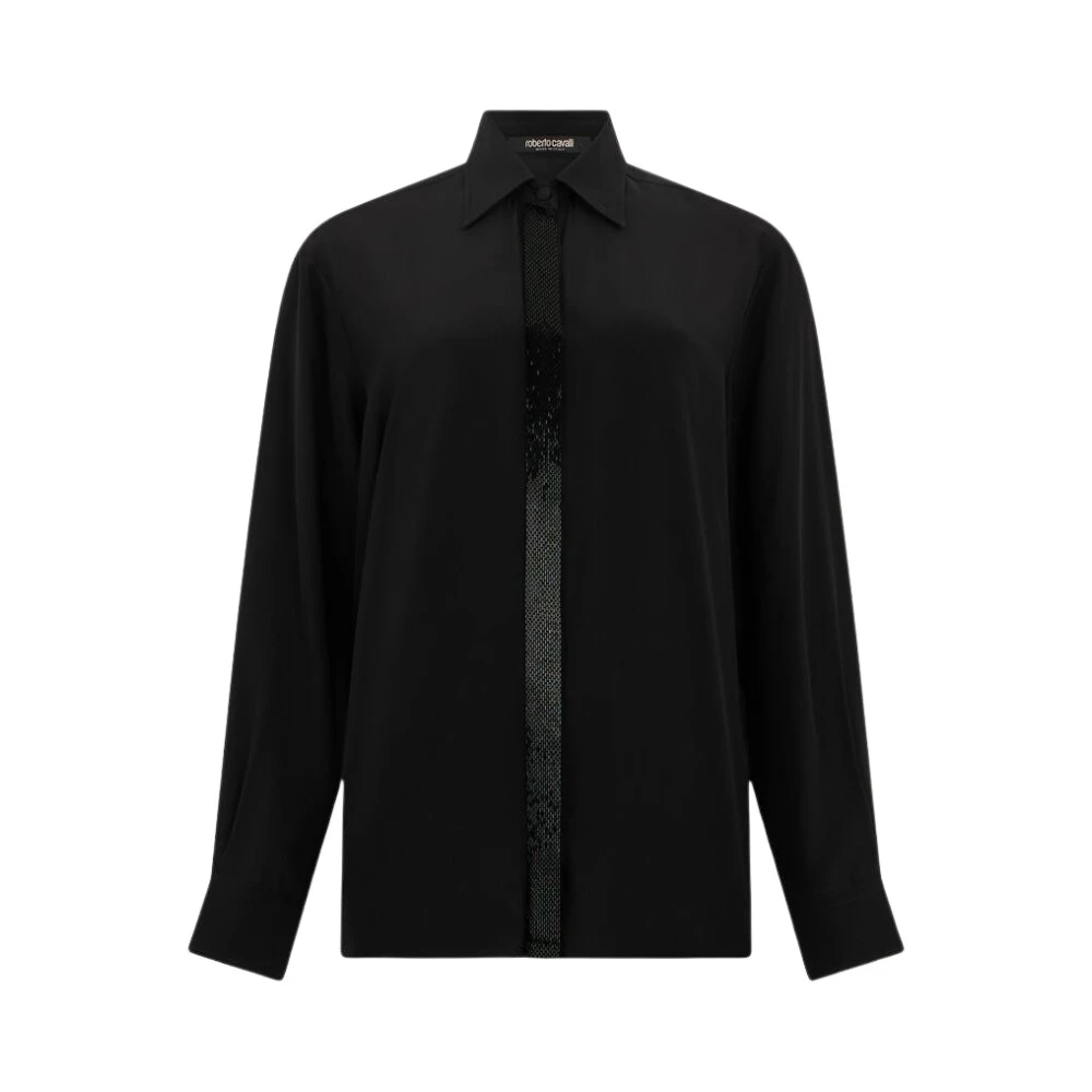 Roberto Cavalli Black Silk Shirt With Shimmering Detail - Female - Shirts - Xl - Blouses & Shirts