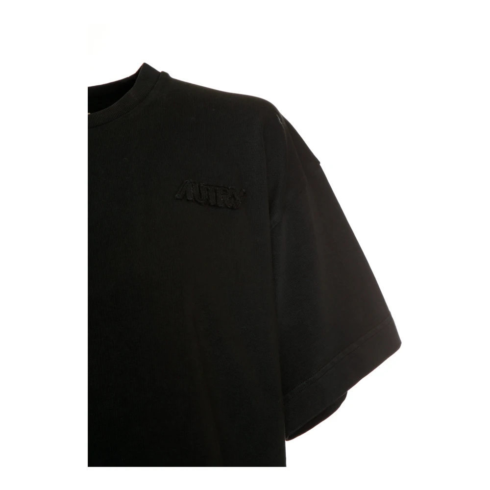 Autry Geribbelde T-shirt met logo-appliqué Black Dames