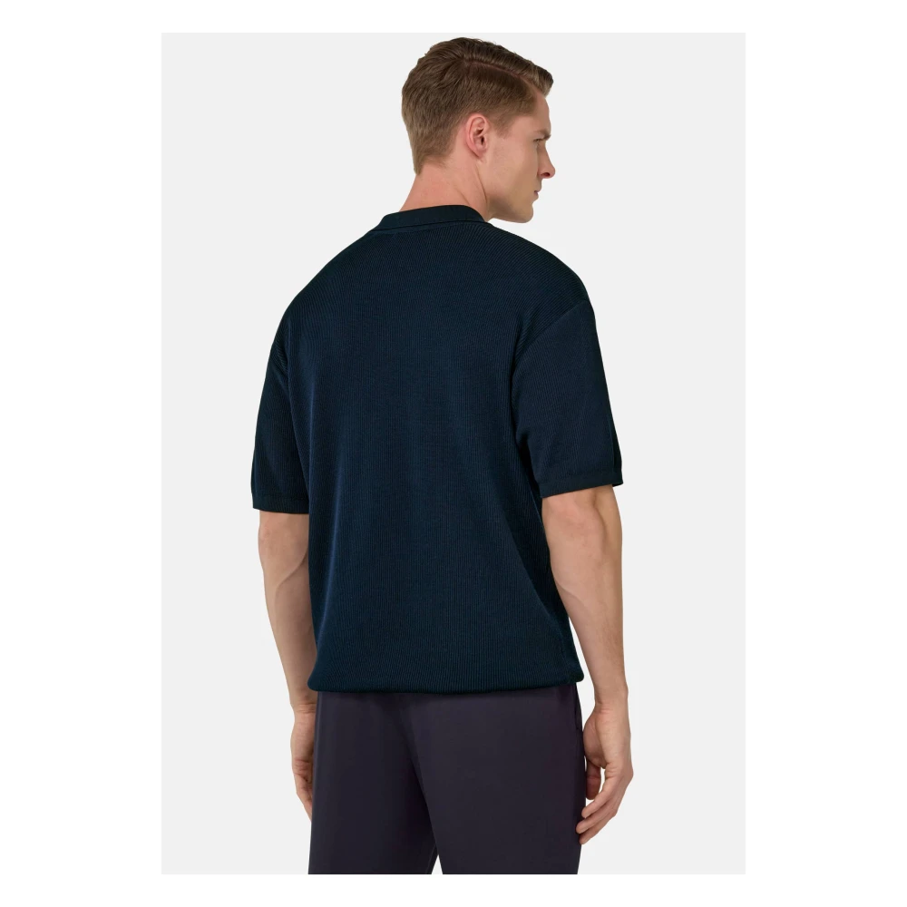 Boggi Milano Katoen en zijden gebreid poloshirt Blue Heren