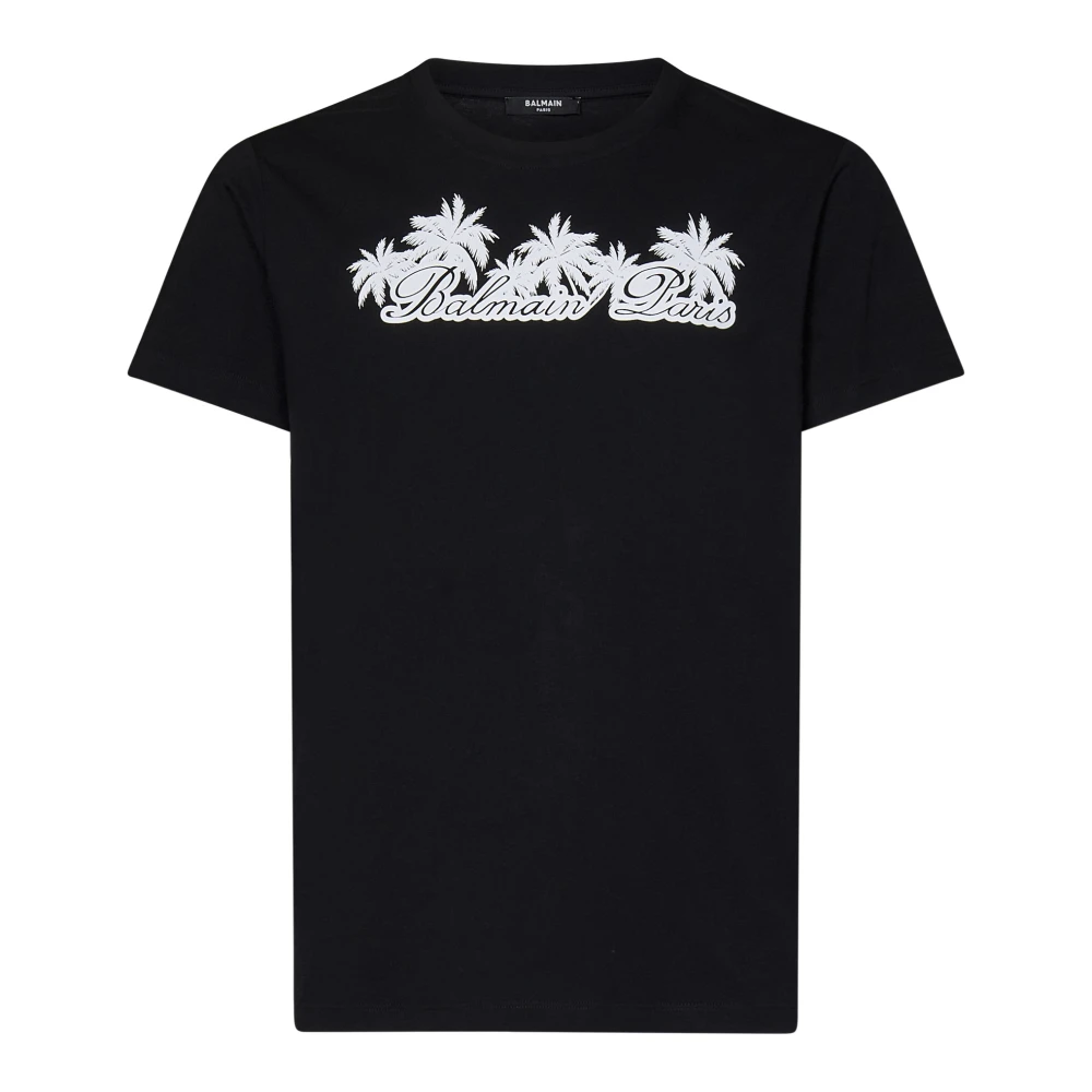 Balmain T-shirt met palmboom handtekeningprint Black Heren