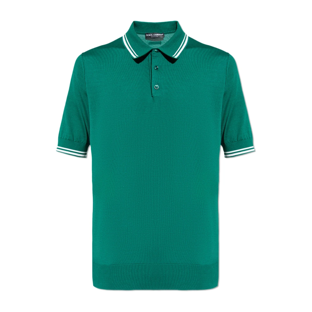 Dolce & Gabbana Zijden polo met logo-applicatie Green Heren