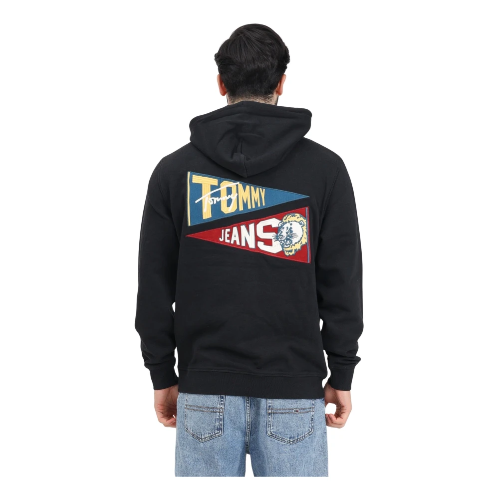 Tommy Jeans Zwarte Tiger Flag Hoodie Sweater Black Heren