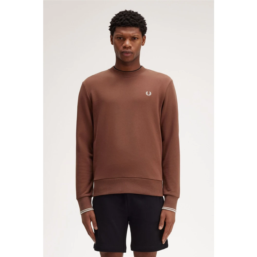 Fred Perry Bruine Crewneck Sweatshirt Brown Heren