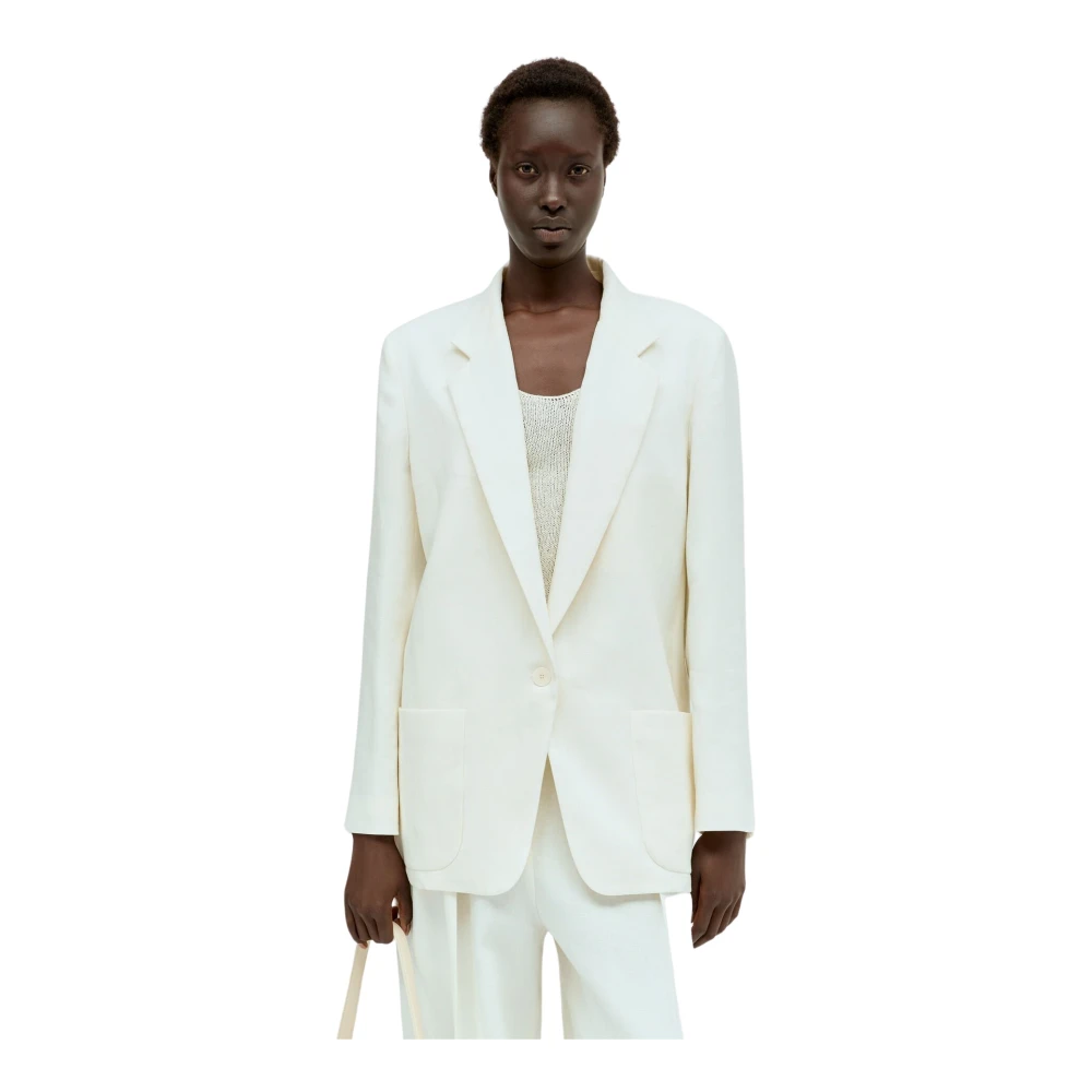 The Row Linnen Double-Breasted Blazer Beige Dames