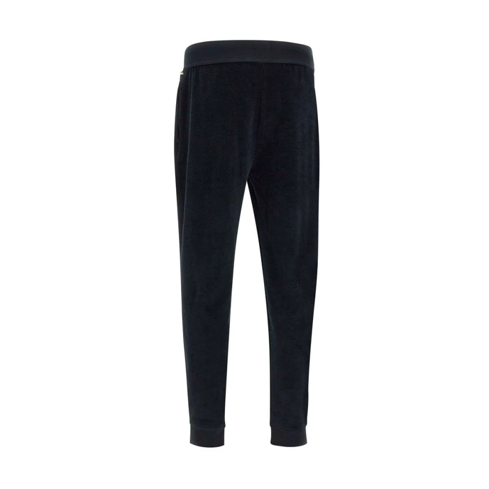 Hugo Boss Velours Zwarte Broek met Geribbelde Onderkant Black Heren