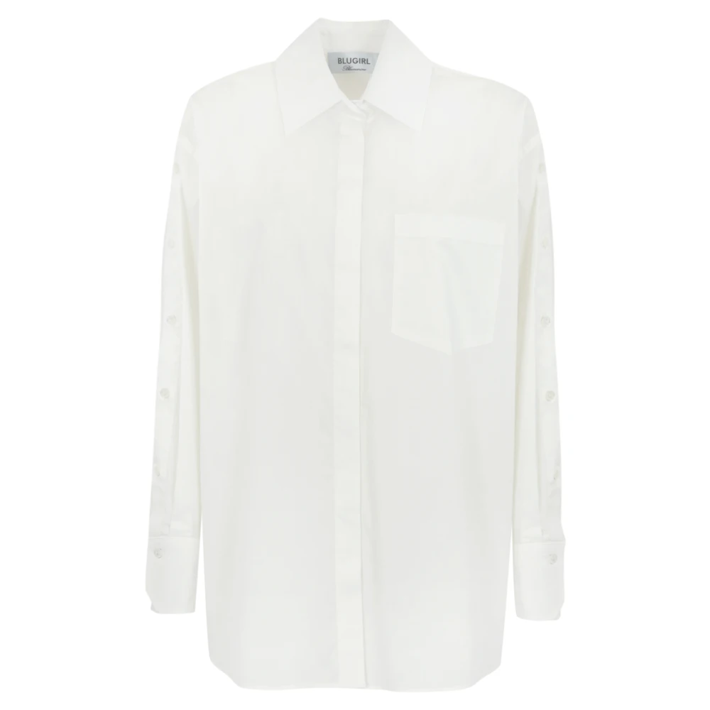 Blugirl Witte Poplin Overhemd Lange Mouw Knoop White Dames