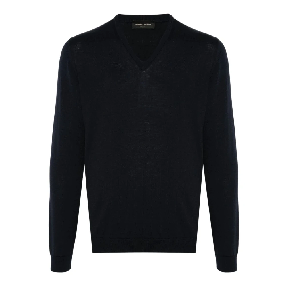 Roberto Collina Blauwe Merinowollen Trui Blue Heren