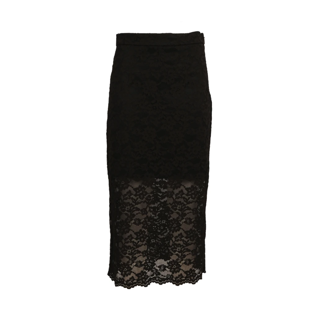 Twinset Bloemen Zwarte Midi Rok met Onderskirt Black Dames