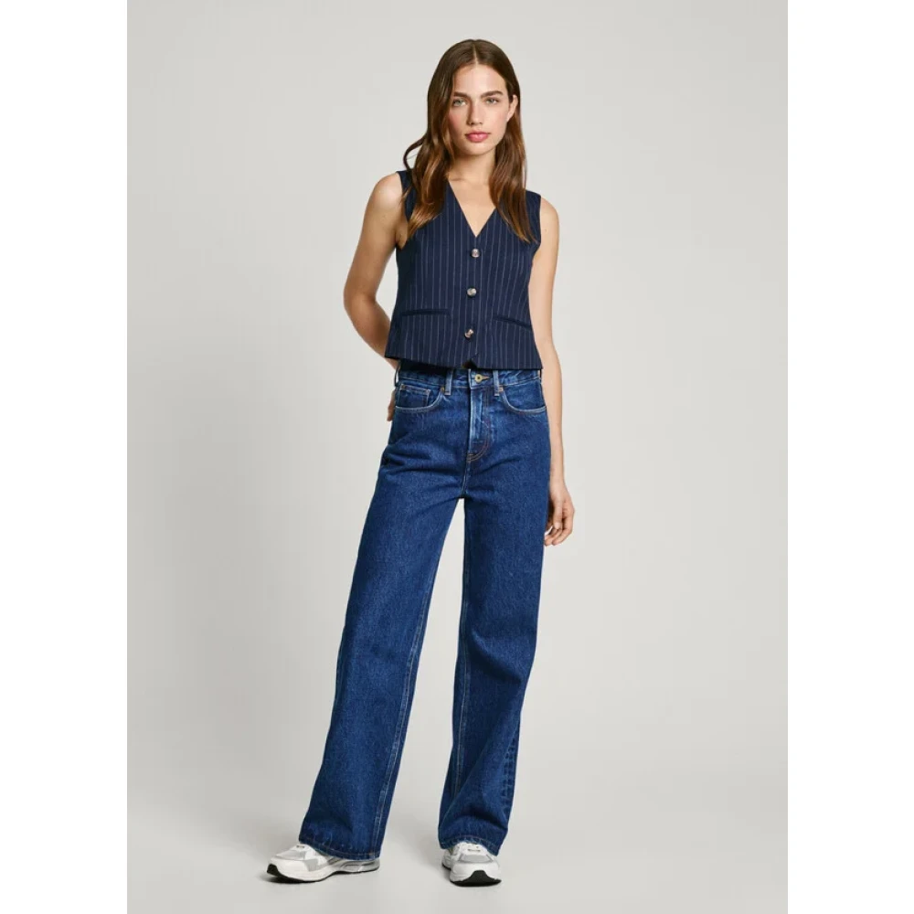 Pepe Jeans Diana Vest met V-hals en Gestreepte Print Blue Dames