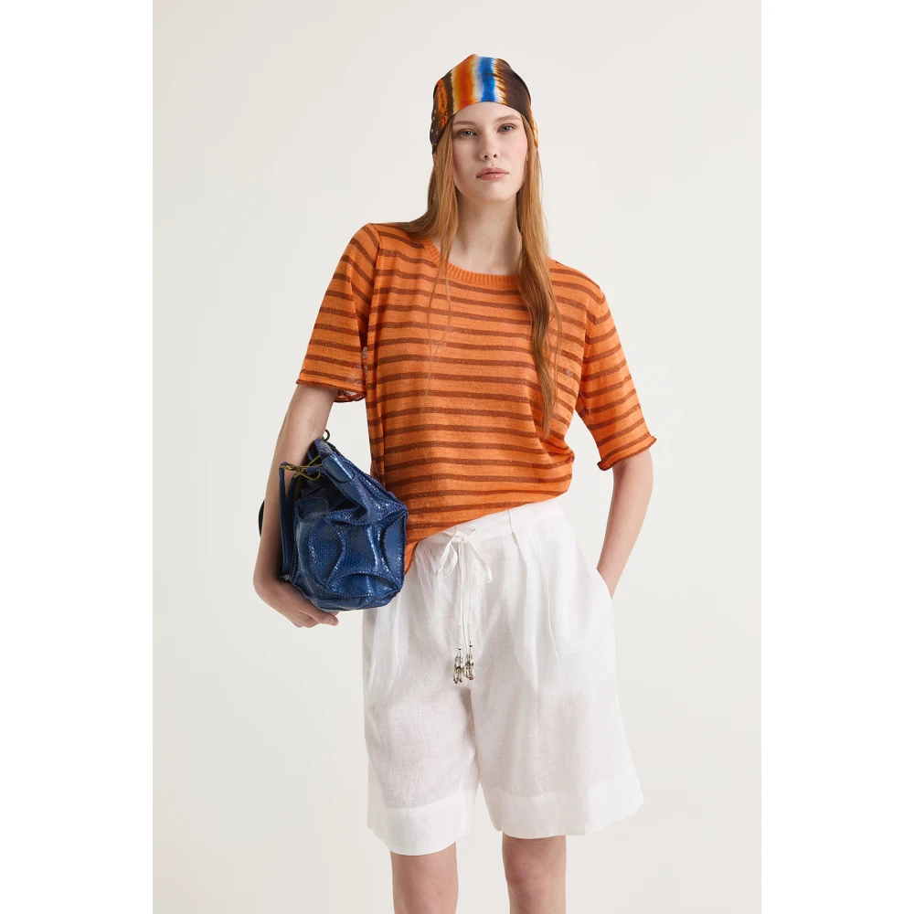 Maliparmi Zomer Linnen T-Shirt Orange Dames