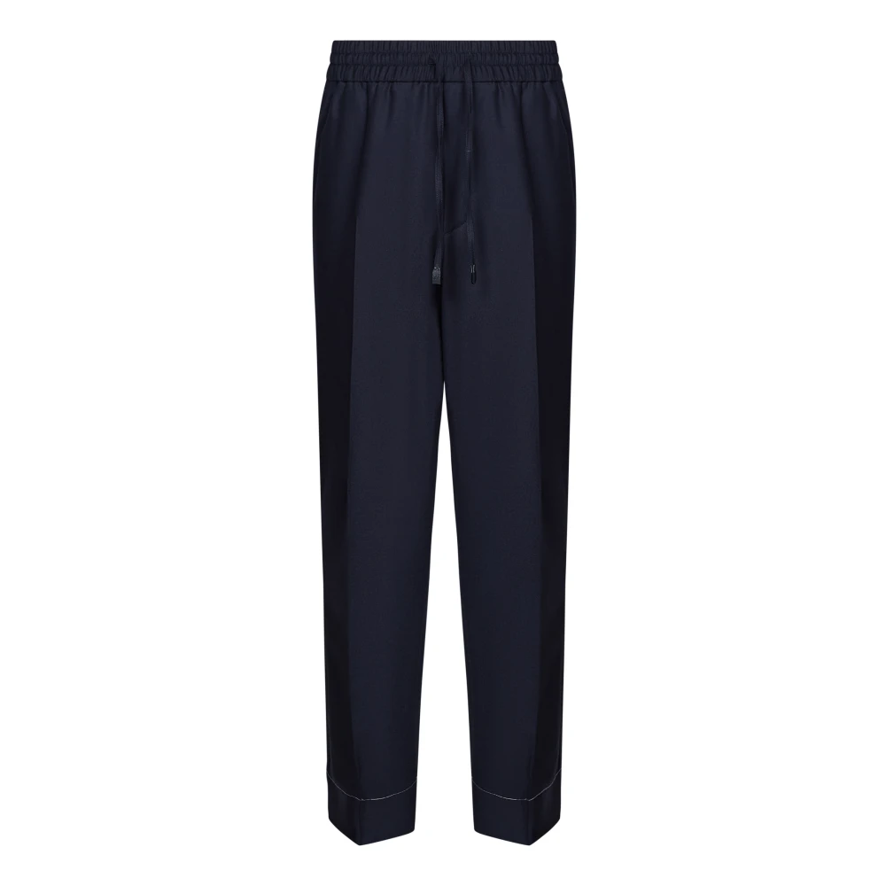 Brioni Blauwe Wollen Broek Elastische Koord Blue Heren