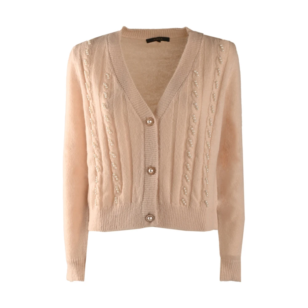Kocca Zachte wollen blend cardigan met contrastdecoraties Beige Dames