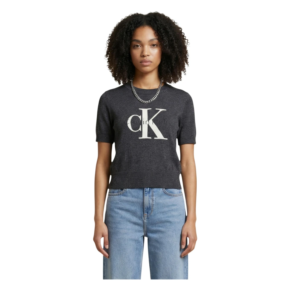 Calvin Klein Jeans Women's Gray Round-Neck Knitwear - Round-Neck Knitwear - 2XS- Knitwear