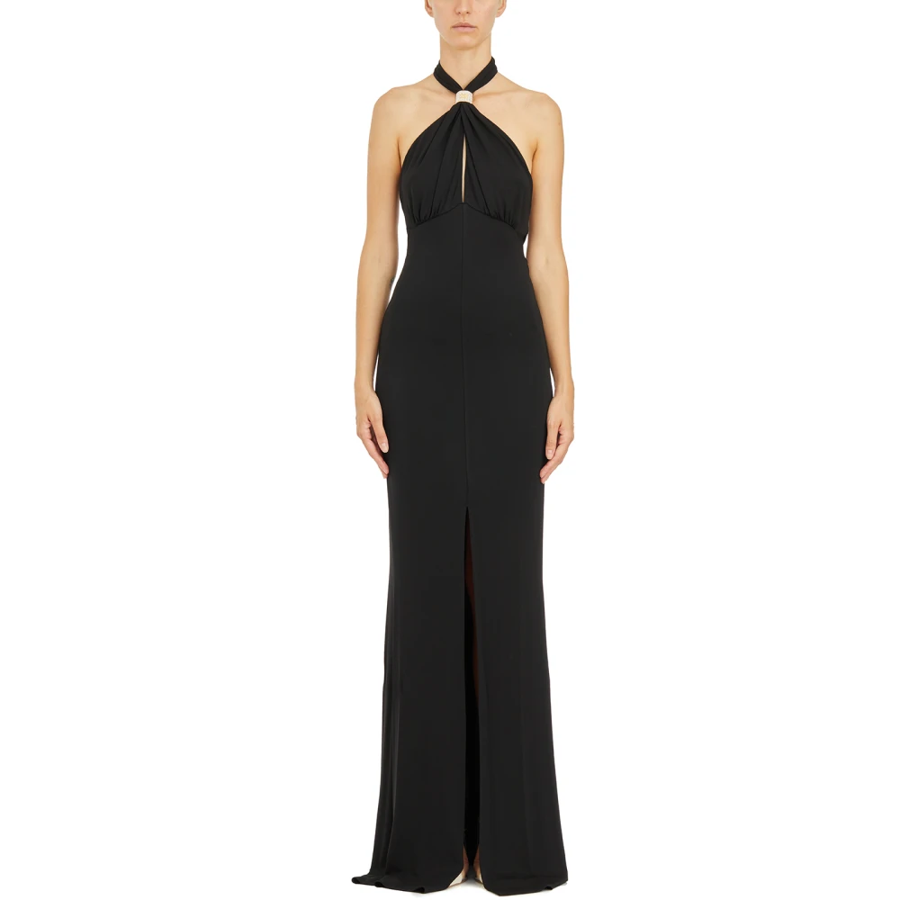 Elisabetta Franchi Rode Loper Gedrapeerde Jurk Black Dames