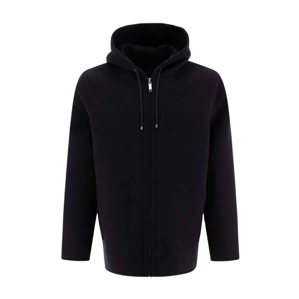 Valentino Garavani Men's Blue Reversible Hoodie-Style Coat - Zip-Throughs - 2XL - Sweatshirts & Hoodies