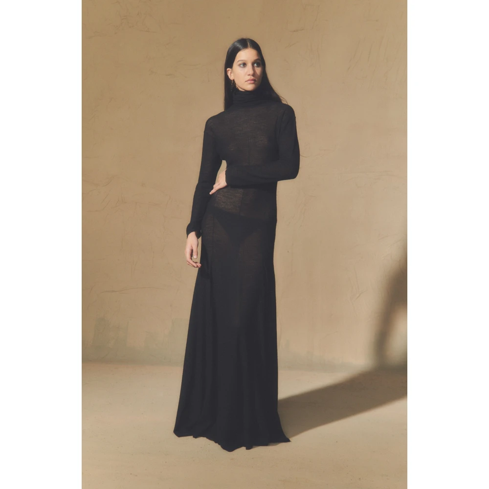 Cortana Zwarte wollen jurk met godets Black Dames