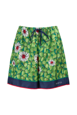 green-flower-silk-shorts