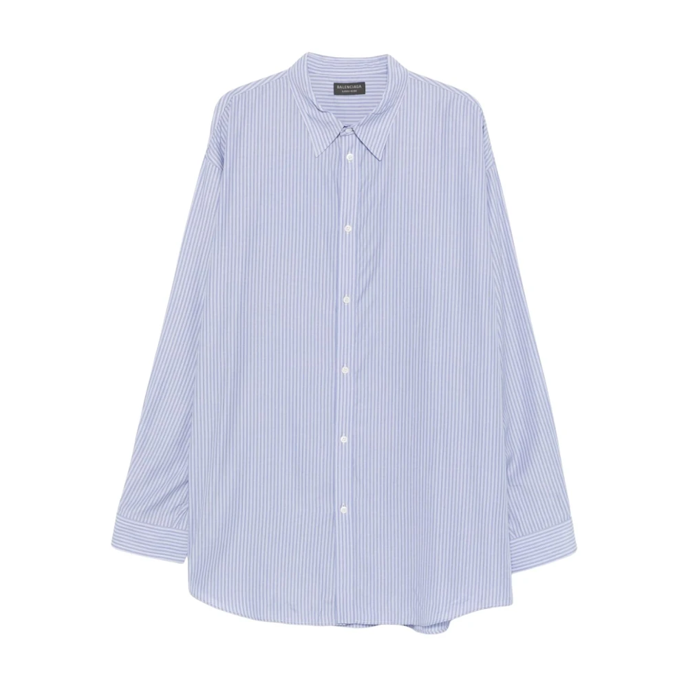 Balenciaga Oversized Randig Poplin Skjorta Blue, Herr