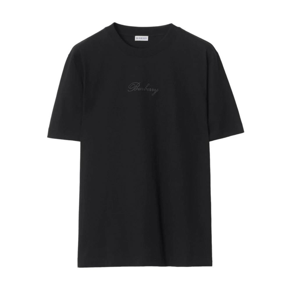 Burberry Men's Black Check Cursive Logo Cotton T-Shirt