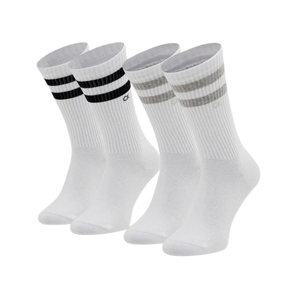 Calvin Klein Gestreepte Crew Socks 2-Pack White Heren