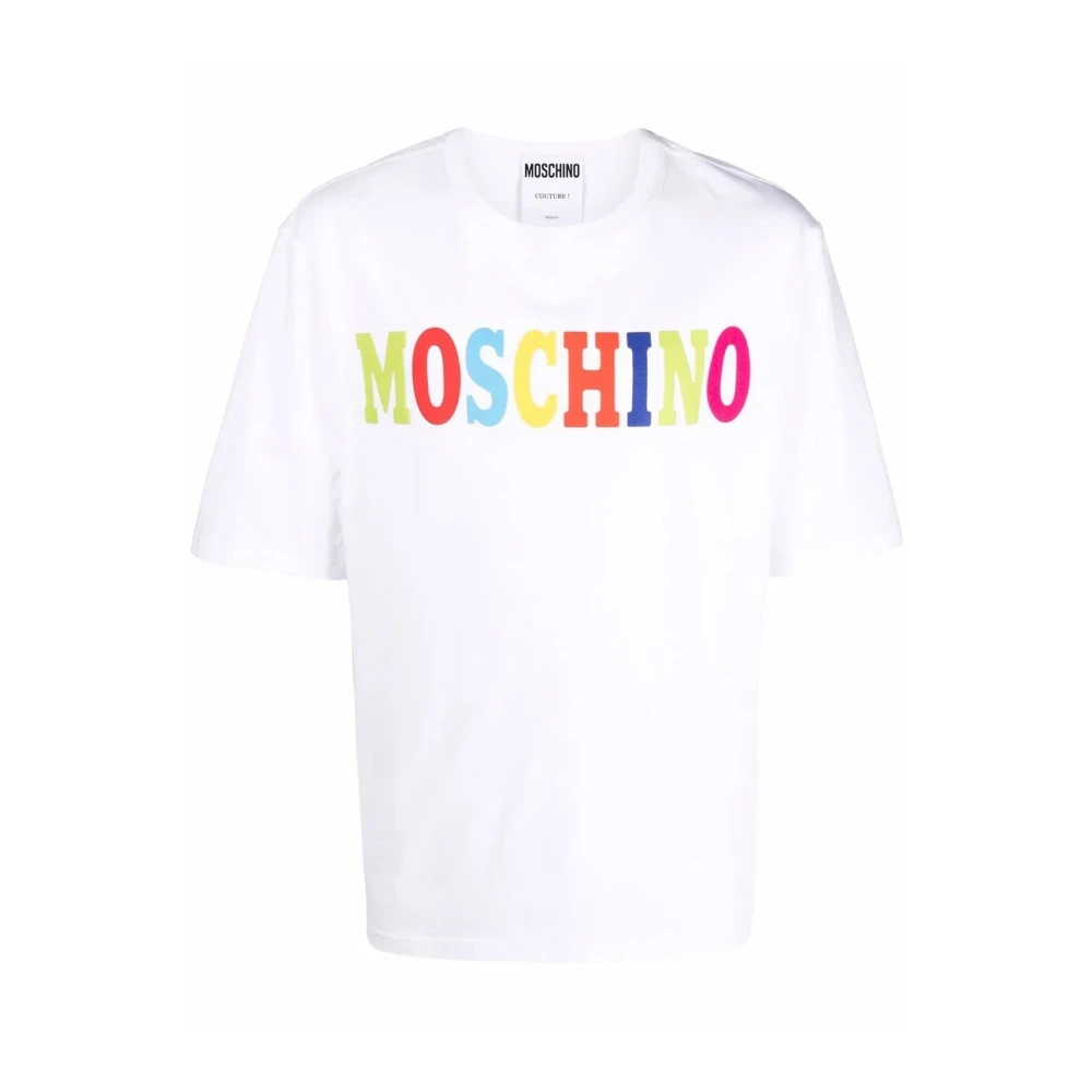 Moschino Logo Bomull T-shirt Multifärgad Män White, Herr