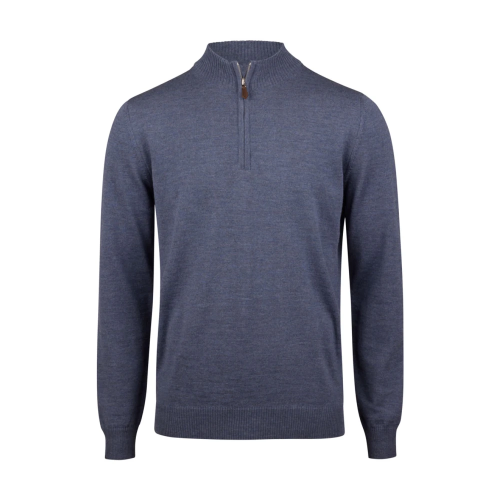 Blå Merinoull Half-Zip Genser