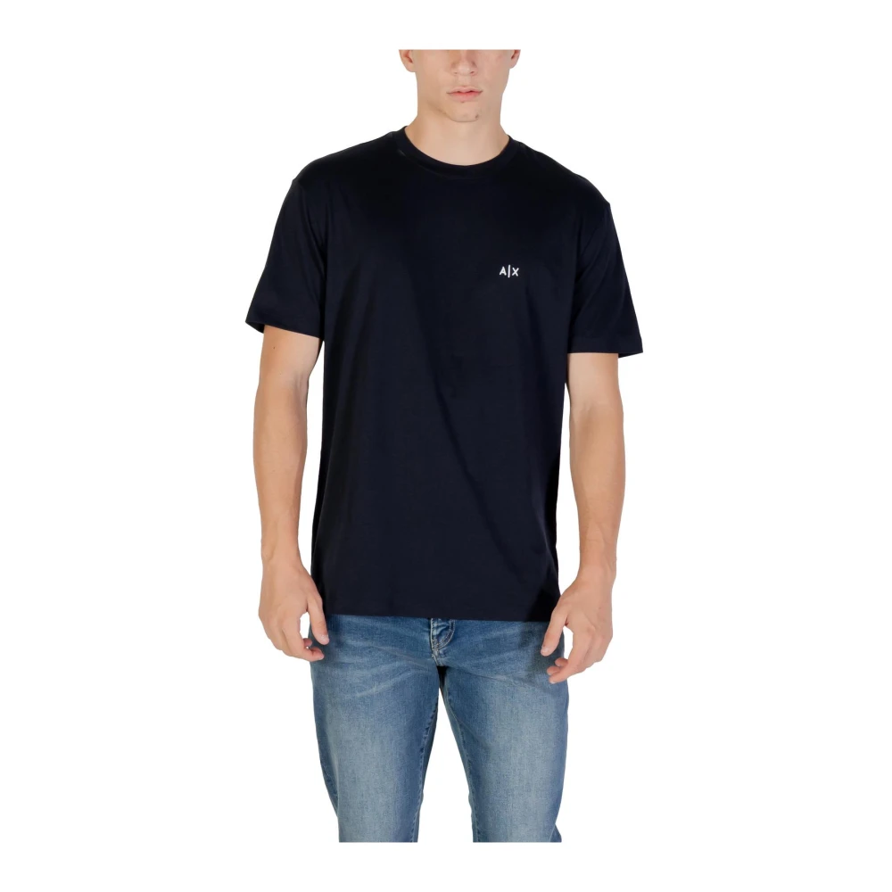 Armani Exchange Mannelijk Blauw Katoenen T-Shirt, Ronde Hals, Korte Mouw