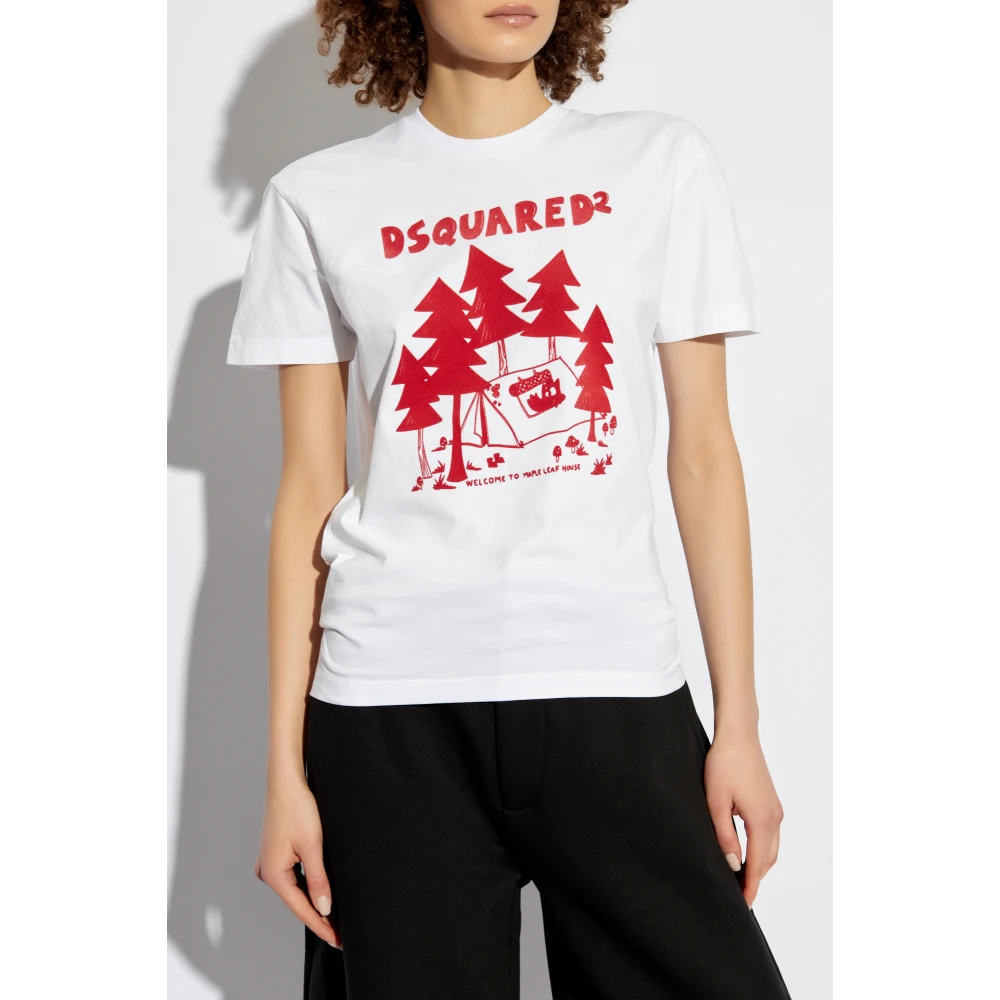 Dsquared2 T-shirt met logo en fluwelen afwerking White Dames