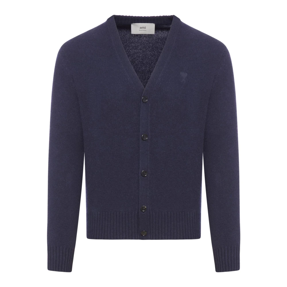 Ami Paris Blauwe Gebreide Cardigan met Monogram Ontwerp Blue Heren