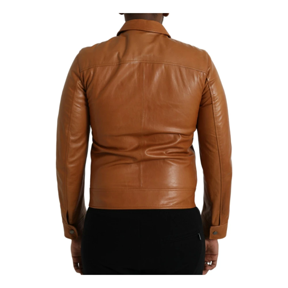 Dolce & Gabbana Bruin Leren Zip Blouson Jack Brown Heren