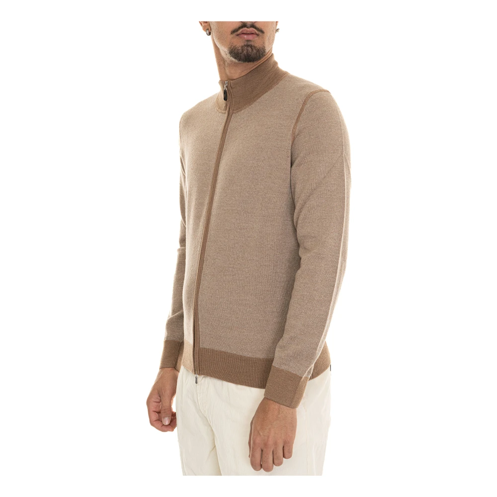 Gran Sasso Merino Wol Zip Cardigan met Contrastdetails Brown Heren