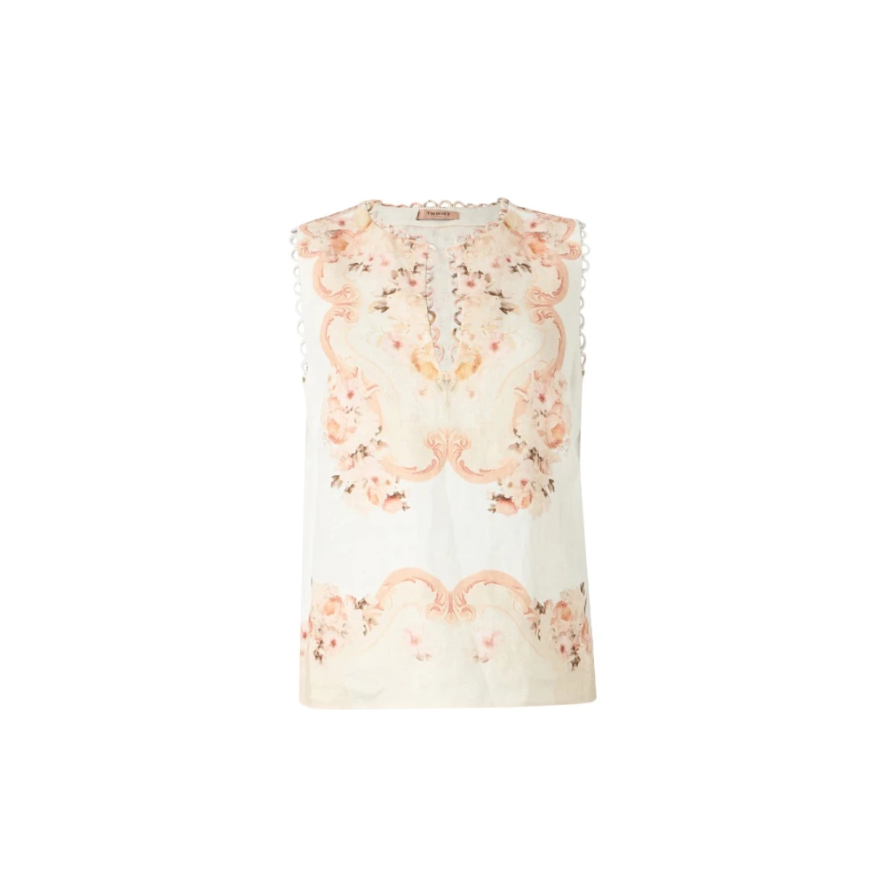 Twinset Women's Multicolor Floral V-Neck Sleeveless Linen Top - Sleeveless Tops - Xl - Tops
